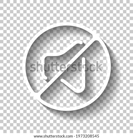 Mute sound, audio off, simple icon. White linear icon with editable stroke and shadow on transparent background