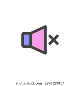 Icono de contorno relleno del botón de silenciar sonido, signo del vector de línea, pictograma lineal colorido aislado en blanco. Símbolo, ilustración del logotipo. Gráficos vectoriales