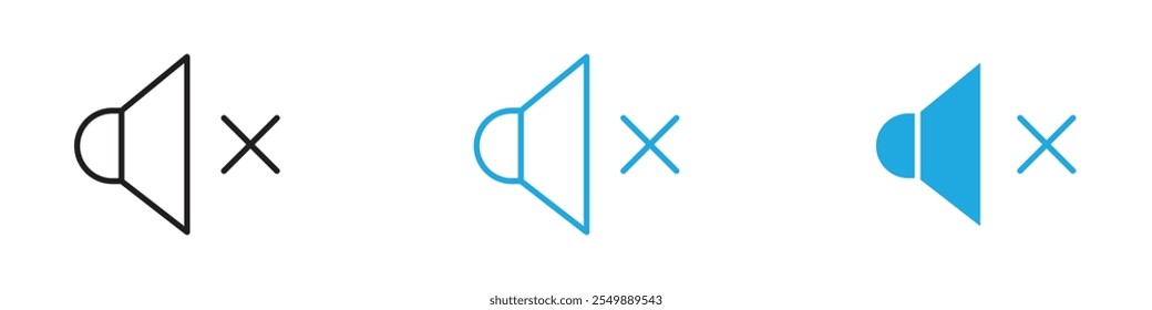 Mute sound icon Outline vector line set