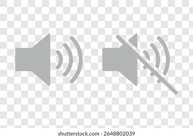 Ativar mudo do conjunto de ícones de som. Nenhum ícone de som de alto-falante. Ativar mudo e ativar mudo dos ícones dos botões de som do volume. Ícone de permissão e proibição de sinal por volume.