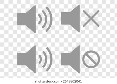 Mute sound icon set. No speaker sound icon. Mute and unmute volume sound button icons set. Volume allow and prohibit sign icon.