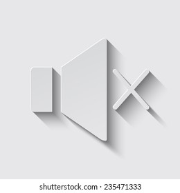 Mute sound icon with shadow on a grey background