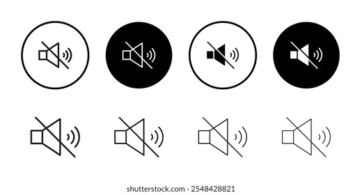 Conjunto de ilustración de línea delgada de icono de sonido silenciado