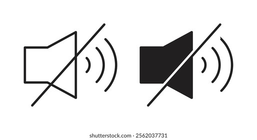 Mute sound icons in flat and line style set.