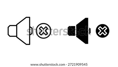 Mute Sound Line Icon Set. Mute sound vector symbol in black filled and outlined style.