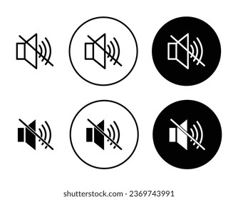 Silenciar el conjunto de iconos vectoriales de línea de sonido en color negro. Adecuado para aplicaciones y diseños de interfaz de usuario de sitios web