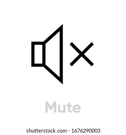 Mute sound music icon. Editable line vector. Stylized speaker and cross sign. Single pictogram.