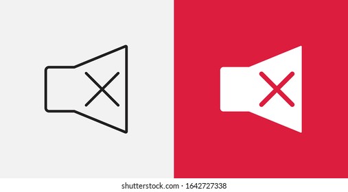 Mute, sound Off icon vector illustration design. Silent no volume vector icon. Stop music. No music sign. Outline and filled icons set