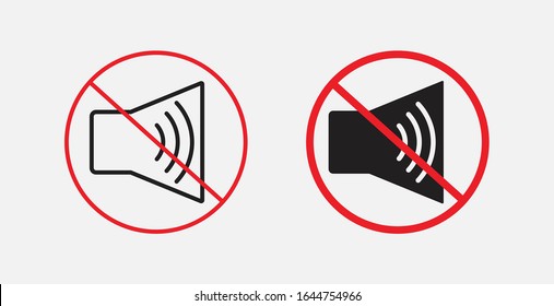 Mute, sound off icon vector illustration design. Silent no volume vector icon. Stop music. No music sign. Outline and filled icons set