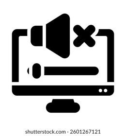 Mute sound on monitor with speaker and volume control. Ideal for technology, computer software, audio settings, and multimedia concepts.