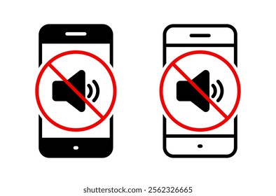 Mute sound phone icon. No audio speaker sign. Silent cellphone symbol