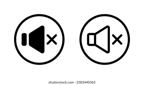 Mute sound speaker icon on circle line. Off audio volume sign symbol