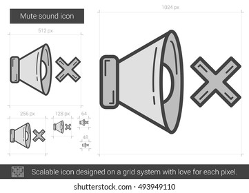 Silenciar el icono de la línea vectorial de sonido aislado en el fondo blanco. Silenciar el icono de la línea de sonido para infografía, sitio web o aplicación. Icono escalable diseñado en un sistema de cuadrícula.