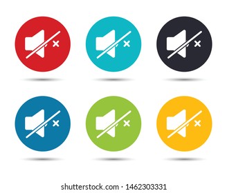 Mute speaker icon flat round button set illustration design isolated on white background