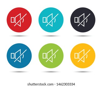 Mute speaker icon flat round button set illustration design isolated on white background