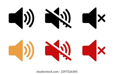 Mute speaker icon set collection in flat style. No sound, volume off symbol. Silent sign vector
