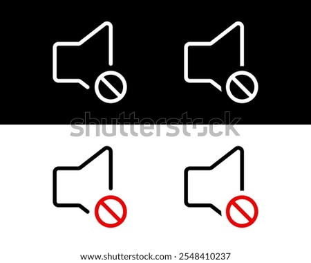 Mute speaker icon set in line style. Volume off, no sound outline sign symbol