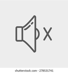 Mute speaker icon thin line for web and mobile, modern minimalistic flat design. Vector dark grey icon on light grey background.