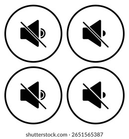 Desativar Mudo do design de arte vetorial de ícone de alto-falante. Ícone Som. Sinal de mudo do volume. Conjunto de vetores de volume de mudo de alto-falante de áudio. Design vetorial do ícone do alto-falante. Ícone de som, símbolo de volume, sinal de alto-falante, conjunto de controle de áudio. 