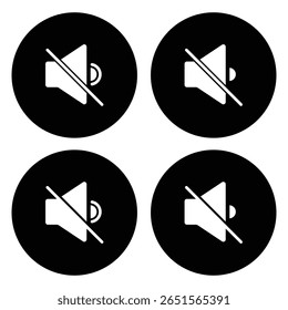 Desativar Mudo do design de arte vetorial de ícone de alto-falante. Ícone Som. Sinal de mudo do volume. Conjunto de vetores de volume de mudo de alto-falante de áudio. Design vetorial do ícone do alto-falante. Ícone de som, símbolo de volume, sinal de alto-falante, conjunto de controle de áudio. 