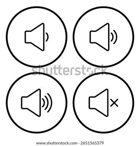 Mute Speaker Icon vector art design. Sound icon. Volume mute sign. Audio speaker mute volume vector set. Speaker icon vector design. Sound icon, volume symbol, speaker sign, audio control  set. 