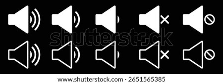 Mute Speaker Icon vector art design. Sound icon. Volume mute sign. Audio speaker mute volume vector set. Speaker icon vector design. Sound icon, volume symbol, speaker sign, audio control  set. 