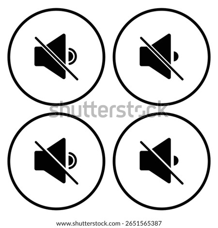 Mute Speaker Icon vector art design. Sound icon. Volume mute sign. Audio speaker mute volume vector set. Speaker icon vector design. Sound icon, volume symbol, speaker sign, audio control  set. 