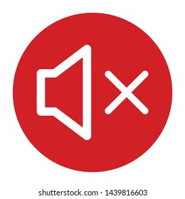 Mute speaker icon vector isolated on flat red round button illustration