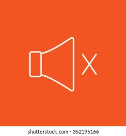 Icono de silenciar la línea del altavoz para web, móvil e infografía. Icono blanco vector aislado en fondo rojo.