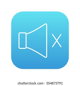 Mute speaker line icon for web, mobile and infographics. Vector white icon on the blue gradient square with rounded corners isolated on white background.