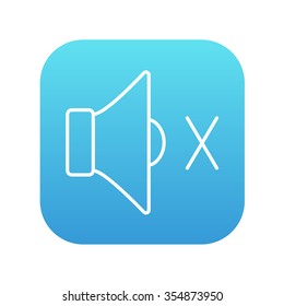 Mute speaker line icon for web, mobile and infographics. Vector white icon on the blue gradient square with rounded corners isolated on white background.