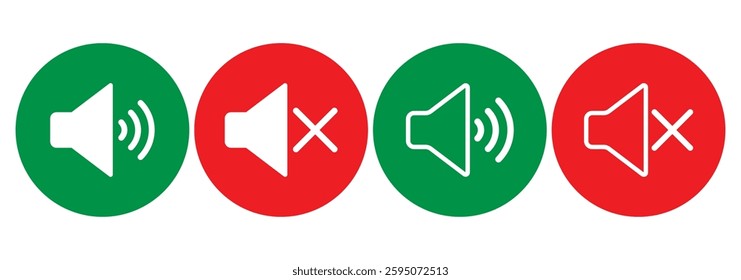 Mute speaker, sound off icon vector set collection. Volume, audio sign symbol. Speaker, sound icon. Аn icon that increases and reduces the sound. Sound icon, volume symbol, speaker sign. Design eps 10