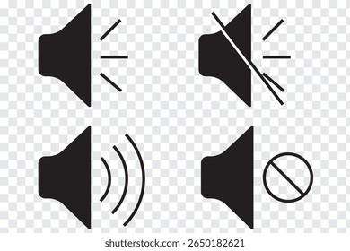Mute speaker, sound off icon vector set collection. Volume, audio sign symbol. Speaker, sound icon. Sound icon, volume symbol, speaker sign. Vector Illustration  Isolated On a white background. 