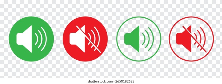 Mute speaker, sound off icon vector set collection. Volume, audio sign symbol. Speaker, sound icon. Sound icon, volume symbol, speaker sign. Vector Illustration  Isolated On a white background. 