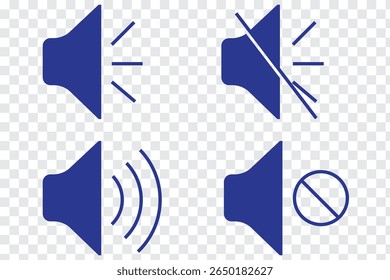 Mute speaker, sound off icon vector set collection. Volume, audio sign symbol. Speaker, sound icon. Sound icon, volume symbol, speaker sign. Vector Illustration  Isolated On a white background. 