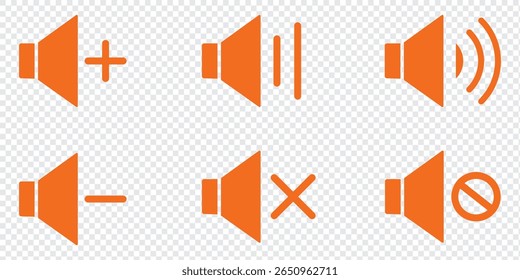 Mute speaker, sound off icon vector set collection. Volume, audio sign symbol. Sound icon, volume symbol, speaker sign, audio control icon set.  