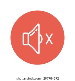 Mute speaker thin line icon for web and mobile minimalistic flat design. Vector white icon inside the red circle