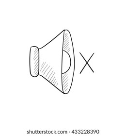 Mute speaker vector sketch icon isolated on background. Hand drawn Mute speaker icon. Mute speaker sketch icon for infographic, website or app.