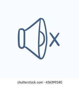 Silenciar el icono de esbozo del vector del altavoz aislado en el fondo. Icono de altavoz silenciado dibujado a mano. Silenciar el icono de esbozo del altavoz para infografía, sitio web o aplicación.