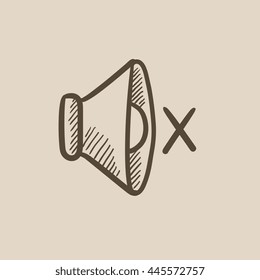 Mute speaker vector sketch icon isolated on background. Hand drawn Mute speaker icon. Mute speaker sketch icon for infographic, website or app.