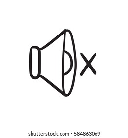 Mute Speaker Vector Sketch Icon Isolated On Background. Hand Drawn Mute Speaker Icon. Mute Speaker Sketch Icon For Infographic, Website Or App.