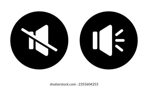 Mute speakers and volume speaker icon vector in circle