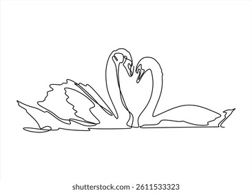 Mute swan, continuous one line drawing, vector design
