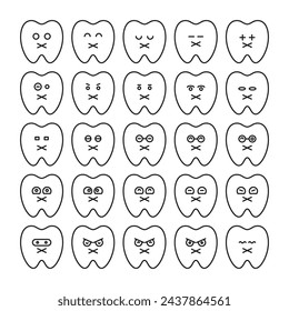 mute tooth emoticons set vector illustration