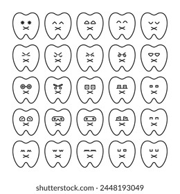 mute tooth emoticons set vector illustration