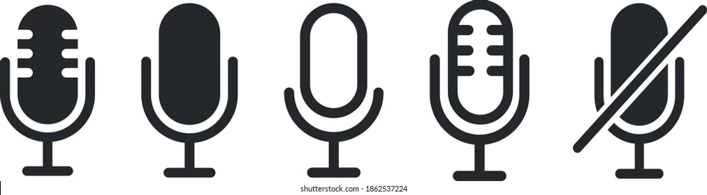 Silenciar y desactivar iconos vectoriales planos de micrófono de audio para aplicaciones de vídeo y sitios web