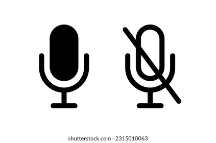 Silenciar y desactivar iconos vectoriales planos de micrófono de audio para aplicaciones de vídeo y sitios web. Vector 10 eps.