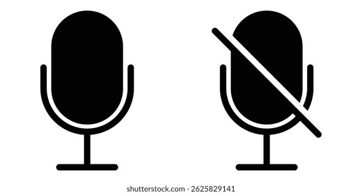 Mute and unmute audio microphone flat vector icons for video apps and websites