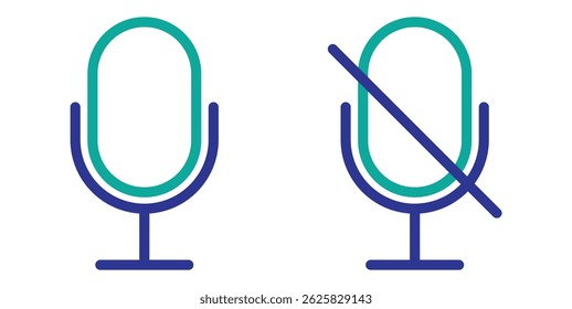 Mute and unmute audio microphone flat vector icons for video apps and websites
