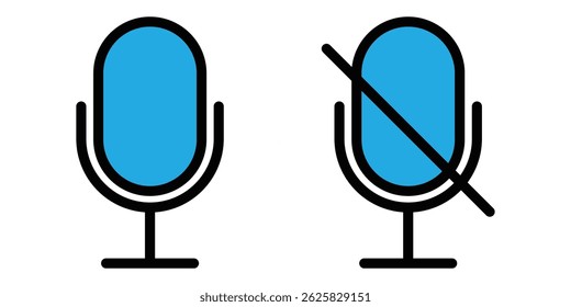 Mute and unmute audio microphone flat vector icons for video apps and websites